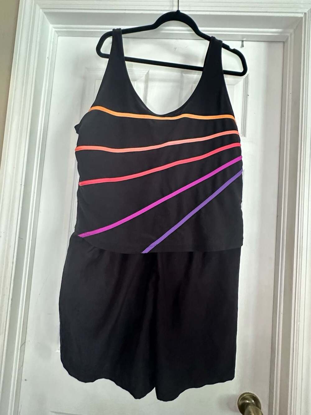 Beach Cabana Woman Plus Size 2EX Neon Striped Swimsuit Built-in Shorts